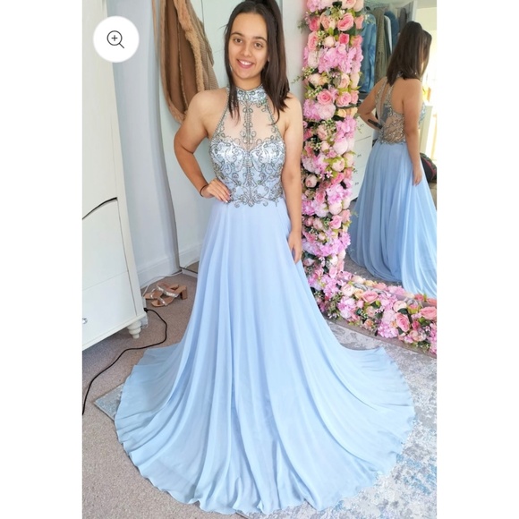 Dynasty 1023001 ice blue crystal high neck evening cruise prom pageant ballgown - Picture 1 of 1